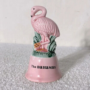 Vintage Pink Ceramic Flamingo Bell Bahamas Kitschy  Travel Souvenir